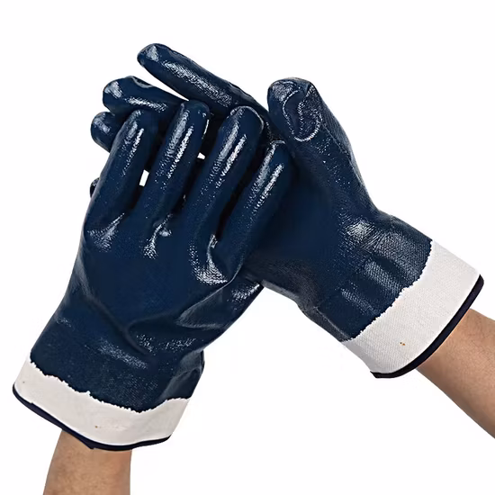 Industrie-Nitril-Sicherheitshandschuhe, Baumwollfutter, vollständig mit Nitril beschichtete, glatte Strickarbeitshandschuhe für das Handgelenk