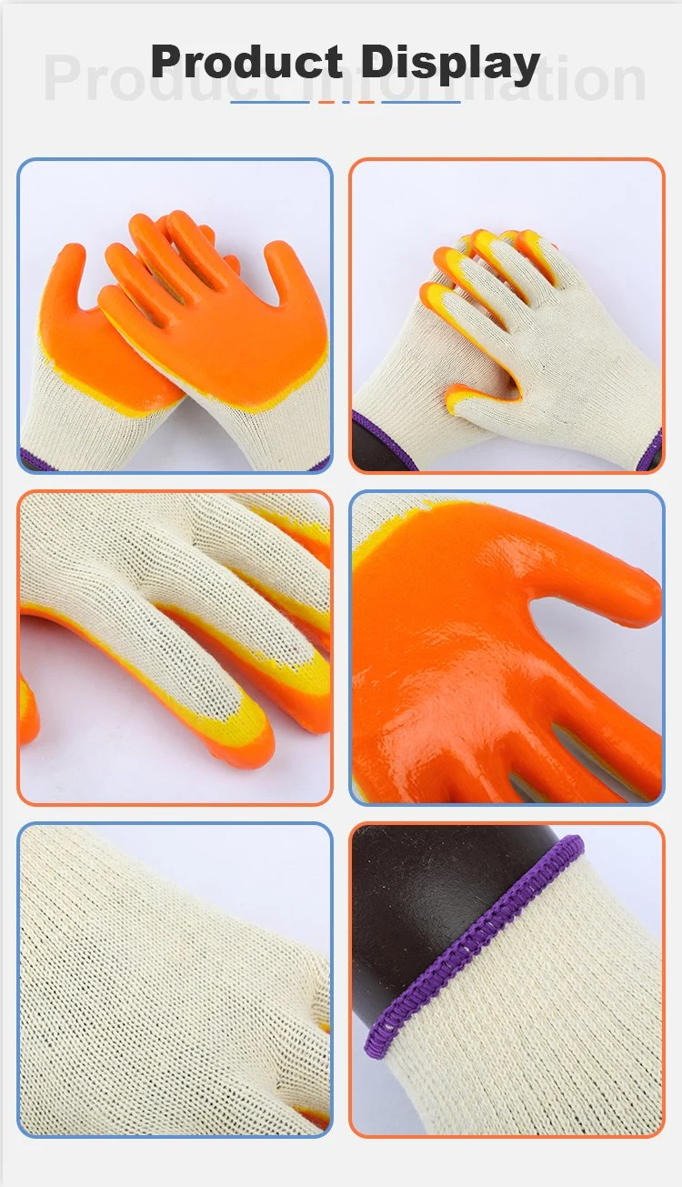 Factory Direct Cotton Gloves Smooth Latex Rubber Palm Coated Rough Grip Safety Working Gloves