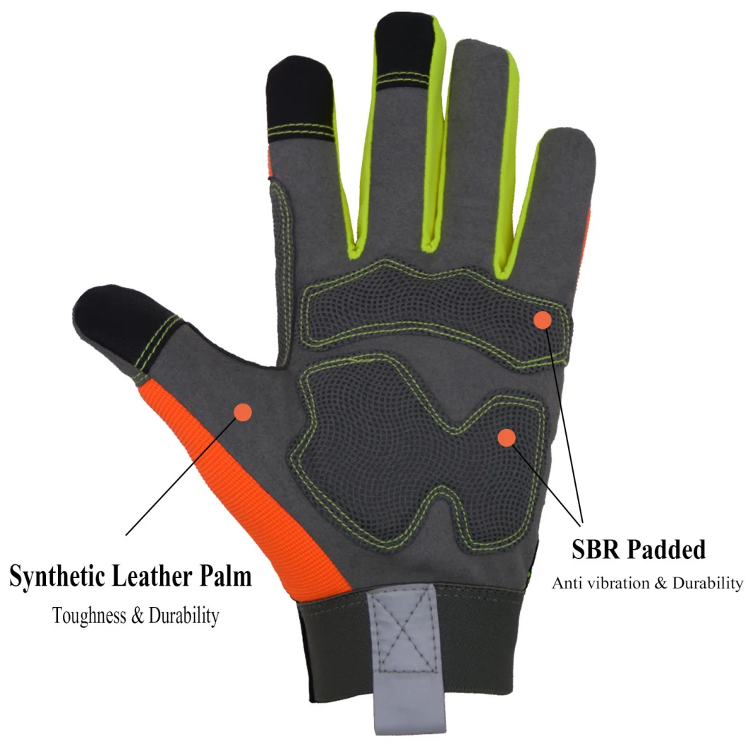 Pri En388 Certified Hi-Viz Safety Construction Padded Vibration-Resistant Mechanic Gloves