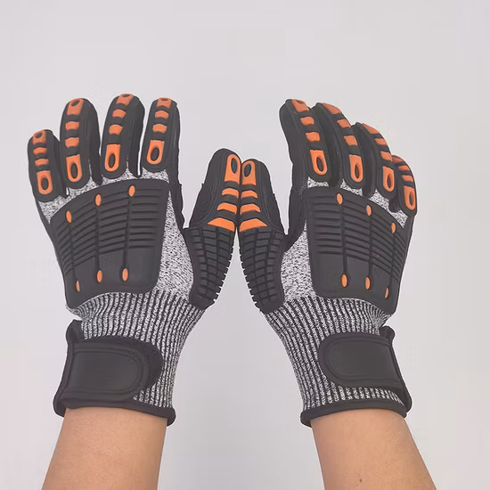Schnittfeste Schutzklasse 5 Sandy Nitrilhandflächenbeschichtete TPR-Mechaniker-Schlaghandschuhe