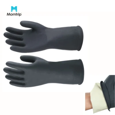 Hochwertige schwarze lange schützende, robuste, wasserdichte En388-Schutzhandschuhe für die Industrie, hitzebeständig, chemikalienbeständig, Mechaniker-Handhandschuhe aus Naturkautschuk